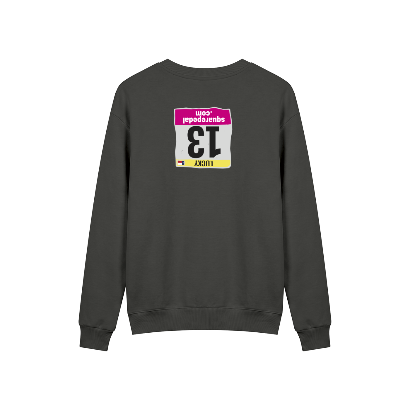 LUCKY 13 Drop Shoulder Crewneck in Charcoal Gray, back view