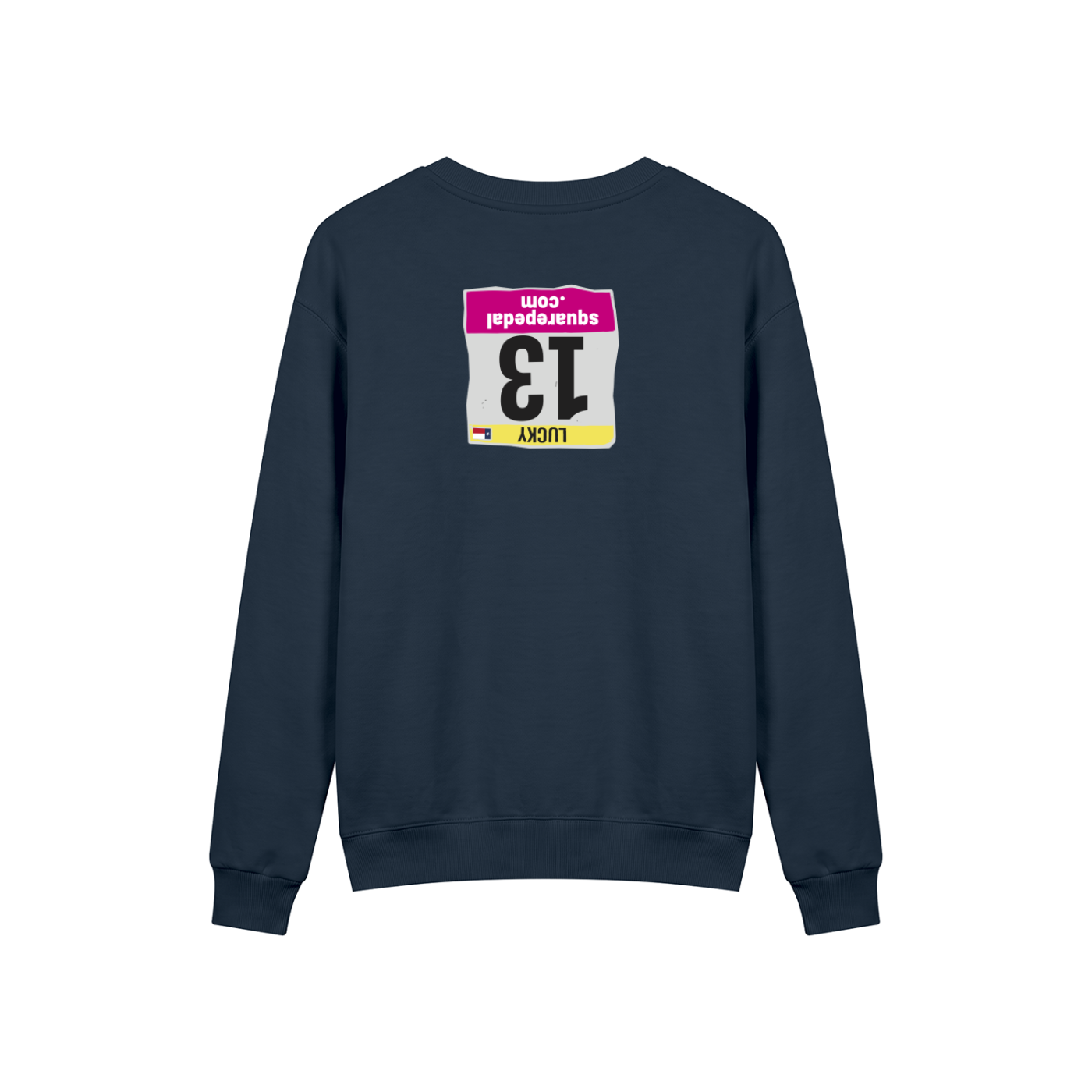 LUCKY 13 Drop Shoulder Crewneck in Navy Blue, back view
